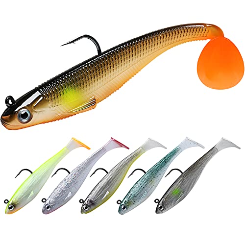 TRUSCEND Fishing Jighead Paddle Tail Swimbaits for Bass Trout - Soft Lures for Freshwater and Saltwater Fishing