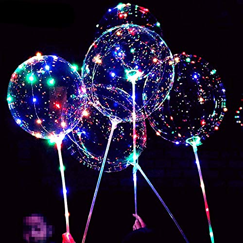 6 PACKS LED Light Up BoBo Balloons with Stick,3 Levels Flashing LED String Lights,20 Inches Bubble Balloons, Air Pump, for Christmas Birthday Party Decoration