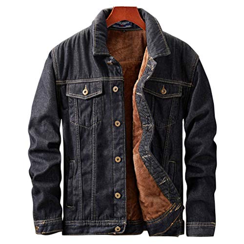 ebossy Men's Sherpa Denim Trucker Jacket Thermal Fleece Lined Jean Jacket (Large, Black)