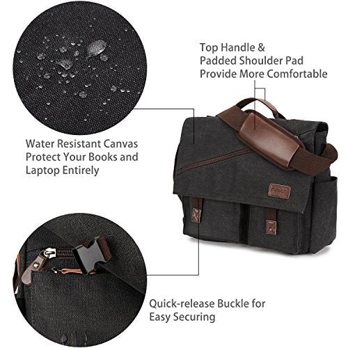 Messenger Bag for Men,Water Resistant Canvas Satchel 15.6 17 Inch Laptop Briefcases Business Shoulder Bookbag by RAVUO