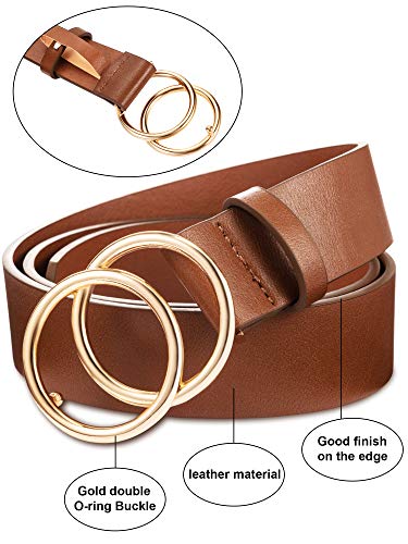 Faux Leather Belts with Double O-Ring Buckle for Women