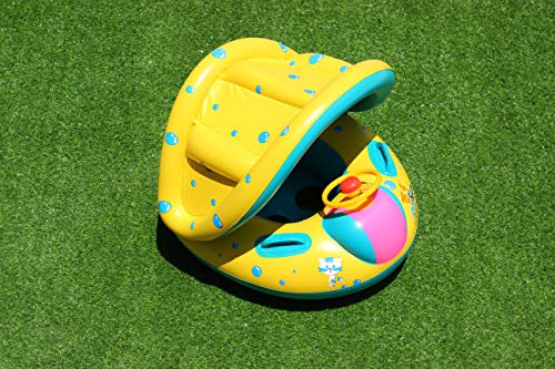 Inflatable Baby Float Swimming Ring with Sun Canopy, Inflator Pump & Waterproof Travel Bag