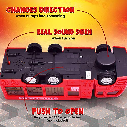 WolVol Electric Fire Truck Toy with Stunning 3D Lights and Sirens, goes Around and Changes Directions on Contact - Great Gift Toys for Kids