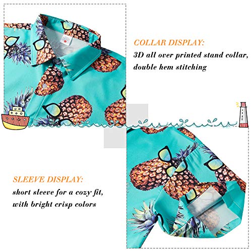 Little Boy Green Pineapples Sunglass Hawaiian Print Dress Shirts
