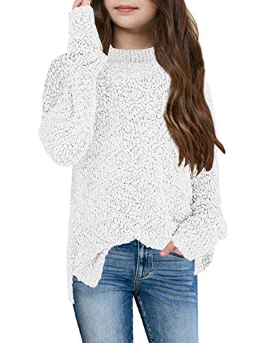 GAMISOTE Girls' White Fuzzy Sweater