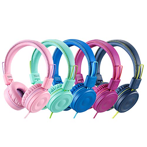 POWMEE M1 Kids Wired Headphones, Foldable Adjustable Stereo On-Ear Headphone for Children (Blue)