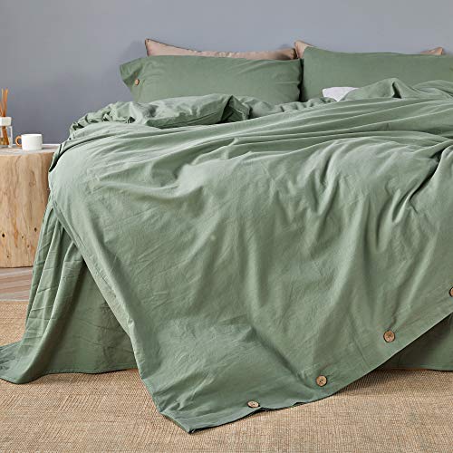 JELLYMONI Green Cotton Duvet Cover Set, Queen Size