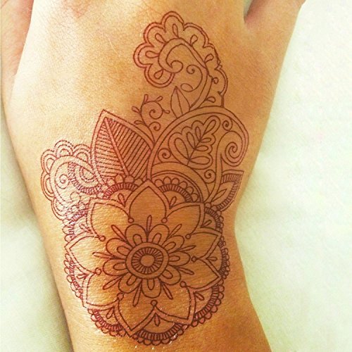 Adecco LLC 6 Sheets Flower Henna Temporary Tattoos