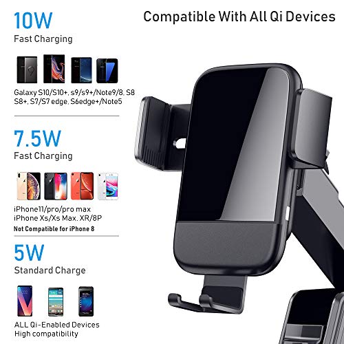 CTYBB Wireless Car Charger with Auto-Clamping Air Vent Mount and QC3.0 Charger, 10W Fast Charging for Samsung and iPhone