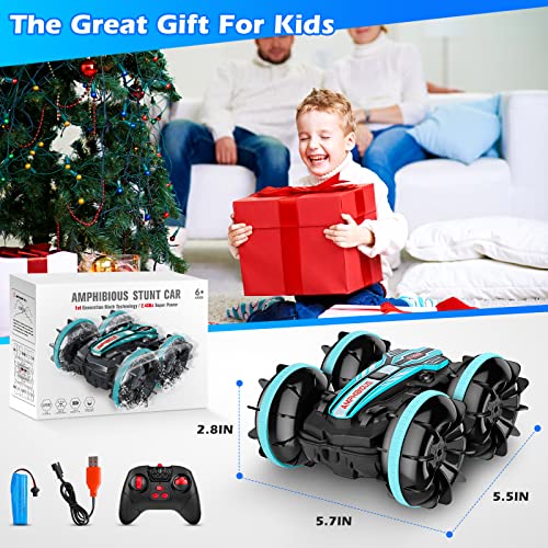 Remote Control Car for Boys Girls, Kids Toys Amphibious Remote Control Boat RC Cars for Age 3 5 4 7 8 12, 2.4GHz Vehicle Waterproof RC Monster Stunt Trucks Christmas Stocking Stuffers Birthday Gifts