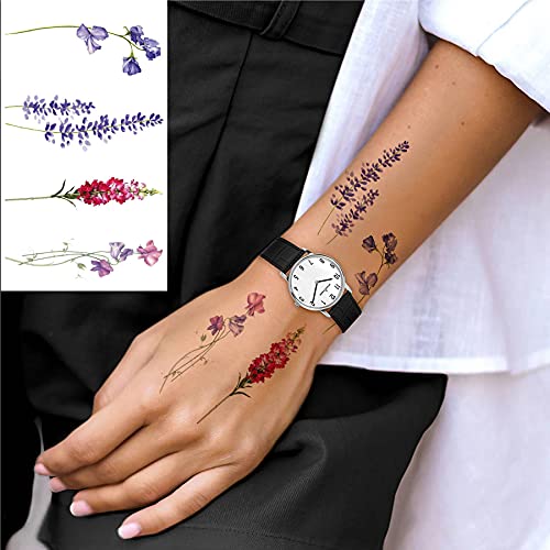 COKTAK 12Pieces/Lot 3D Watercolor Lavender Flower Temporary Tattoos