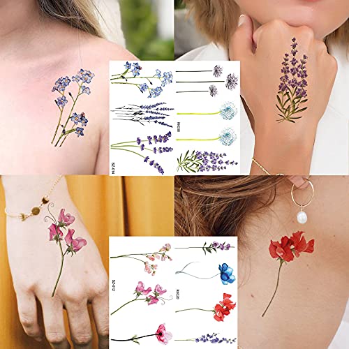 COKTAK 12Pieces/Lot 3D Watercolor Lavender Flower Temporary Tattoos