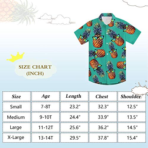 Little Boy Green Pineapples Sunglass Hawaiian Print Dress Shirts