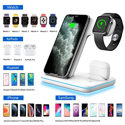 WAITIEE Wireless Charger 3 in 1, 15W Fast Charging Station for Apple iWatch,AirPods Pro, Compatible with iPhone