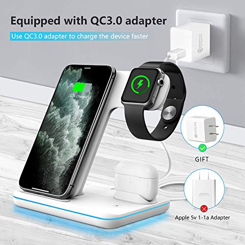 WAITIEE Wireless Charger 3 in 1, 15W Fast Charging Station for Apple iWatch,AirPods Pro, Compatible with iPhone