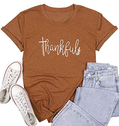 Thankful Graphic Letter Print T-Shirt for Women