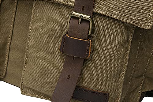Sechunk Vintage Military Leather Canvas Laptop Bag Messenger Bags Medium （Army Green）