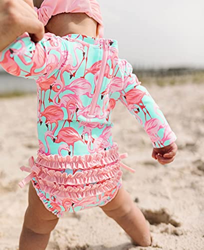 RuffleButts Fab Flamingo Rash Guard - Baby/Toddler Girls 6-12m