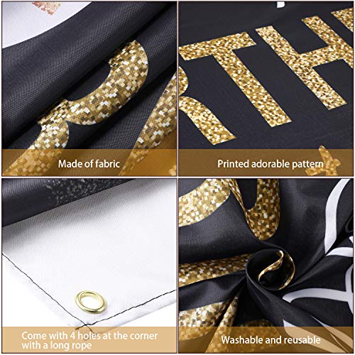 Happy Birthday Backdrop Banner Extra Large Black and Gold Sign Poster for Men Women Birthday Anniversary Party Photo Booth Backdrop Background Banner Decoration Supplies
