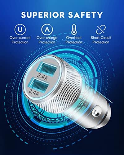 TIKALONG Car Charger with 2-Port USB and 2 Charging Cables for iPhone/iPad