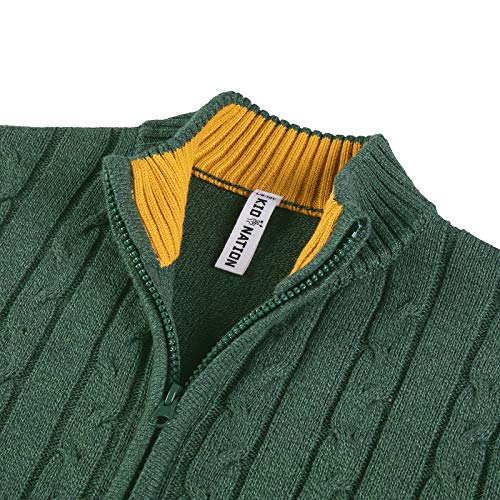 Kid Nation Boys' Full Zip Cardigan Sweater, Green