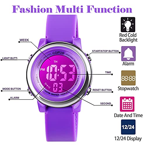 Kids Waterproof Digital Sport Watch (Girls/Boys, LED Alarm Stopwatch)
