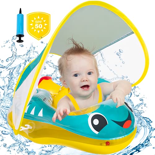 Inflatable Pool Float with SPF 50+ Sun protective canopy & Bottom Support Tail (10-24 Months)