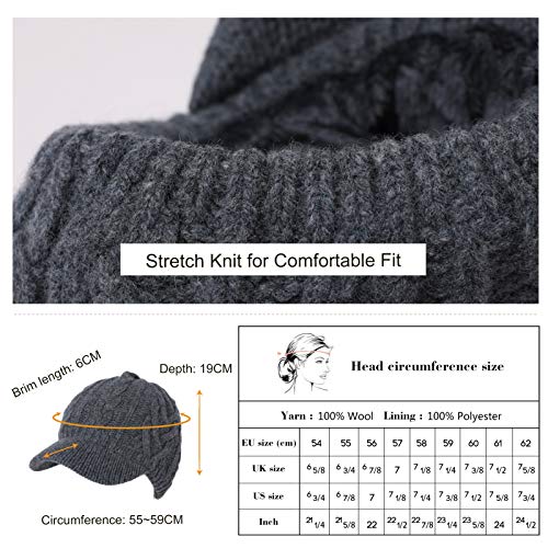 Jeff & Aimy Wool Knitted Visor Beanie Cap