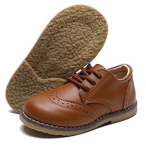 E-FAK Toddler Baby Boys Girls Loafer Shoes, Brown, Size 7 Toddler