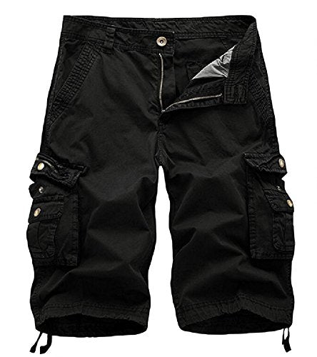 AOYOG Men's Solid Multi-Pocket Cargo Shorts Casual Slim Fit Cotton Solid Camo Shorts, Black #082, Lable size 40(US 38)