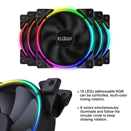 Pccooler 120mm Fan Moonlight Series 5 in 1 Kit Upgrade,PC-5M120 ARGB LED Computer Case Fan - PWM Cooling Fan - Dual Light Loop Quiet Fan/Multiple Light Modes with Wireless Controller for PC Case
