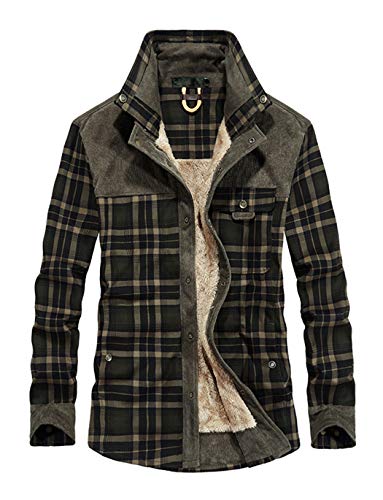 Haellun Sherpa Flannel Plaid Jacket, Dark Green