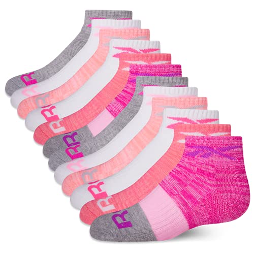 Girls' Moisture Control Quarter Cut Socks (12 Pack, Pink, Size Large/Shoe Size: 4-10)