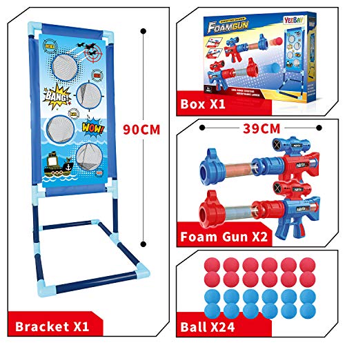 YEEBAY Shooting Game Toy for Kids - 2pk Foam Ball Popper Air Guns & Target - Compatible with Nerf Toys