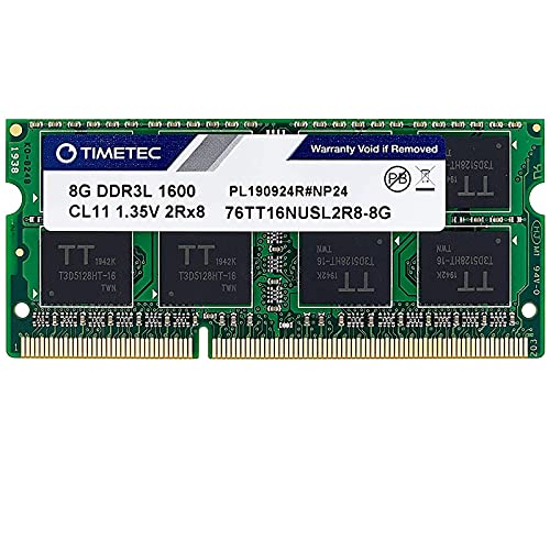 Timetec 8GB DDR3L / DDR3 1600MHz (DDR3L-1600) PC3L-12800 / PC3-12800(PC3L-12800S) Non-ECC Unbuffered 1.35V/1.5V CL11 2Rx8 Dual Rank 204 Pin SODIMM Laptop Notebook PC Computer Memory RAM Module Upgrade
