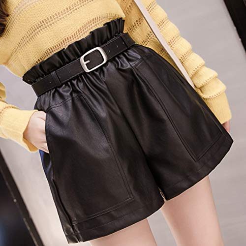 Casual Faux Leather Belted Shorts