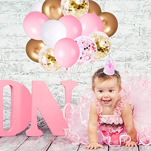 62Pcs Pink Gold Confetti Latex Balloons Kit, 12 Inch Pink White Gold Helium Balloons Party Supplies for Confession Proposal Wedding Girl Birthday Baby Shower Party Decoration