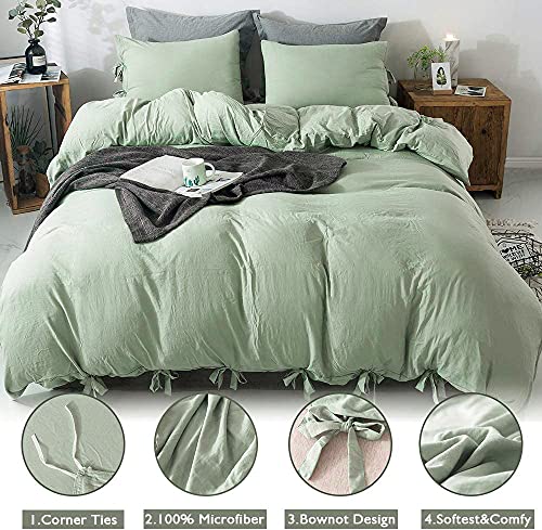 Annadaif Green Bowknot Duvet Cover Set (Queen)