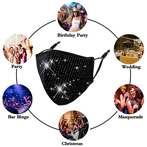 Washable Reusable Cloth Face Mask with Rhinestone Sequin Bling