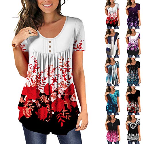 BeadChica Short Sleeve Ruched Tunic Floral XL