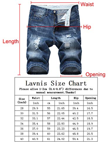 Lavnis Men's Casual Denim Shorts Classic Fit Distressed Summer Fashion Ripped Short Jeans Light Blue 36