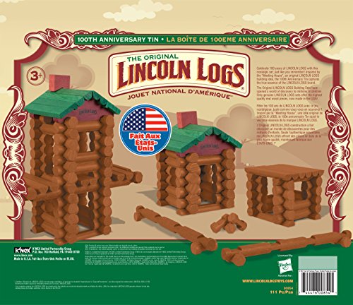 Lincoln Logs 100th Anniversary Tin - 111 Pieces Real Wood Logs - Ages 3+