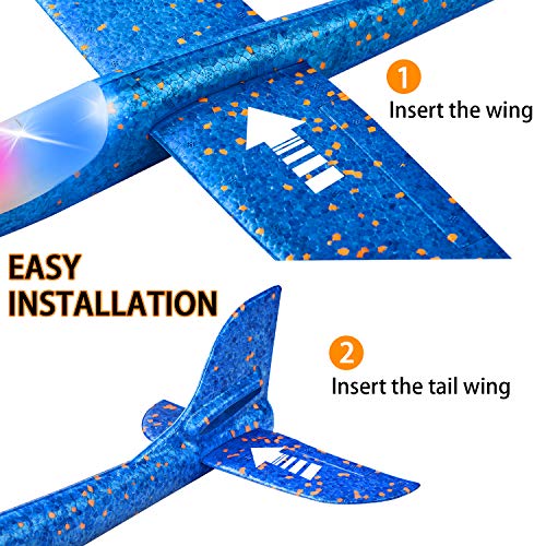 LED Light Airplane - Large Throwing Foam Plane for Kids Outdoor Play-2-Pack