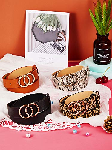 Faux Leather Double O-Ring Buckle Belts for Women-Set of 4