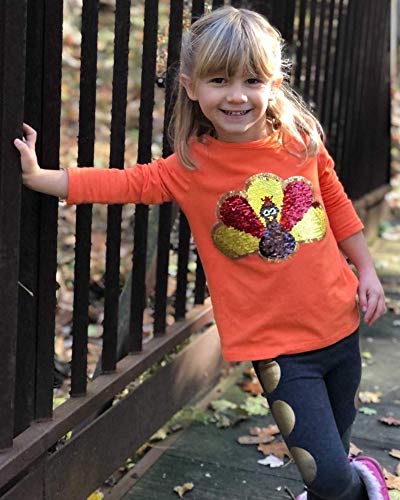 Flip Sequin Turkey Tee (Thanksgiving, Girls/Boys, Orange, 6)