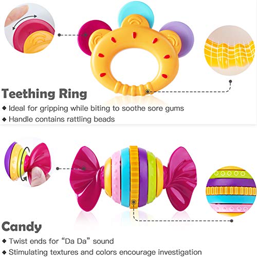 iPlay, iLearn 10pcs Baby Rattle Toy Set - Shakers, Teethers, and Musical Toys for Early Education