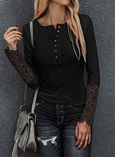 Henley Lace Tops Blouses