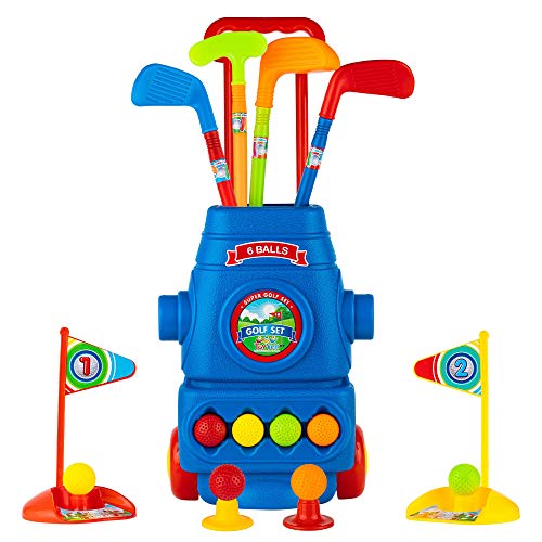 Toyvelt Kids Golf Club Set with Cart, Sticks, Balls & Holes - 2020 Edition
