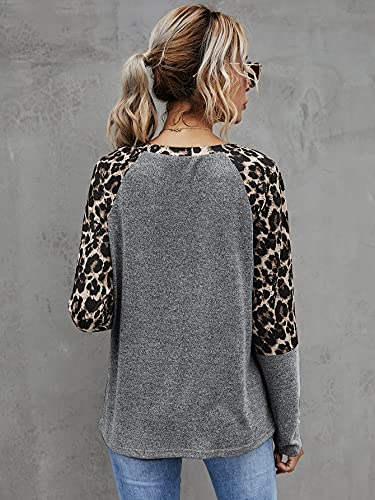 Casual Leopard Print Knitted Tee for Women