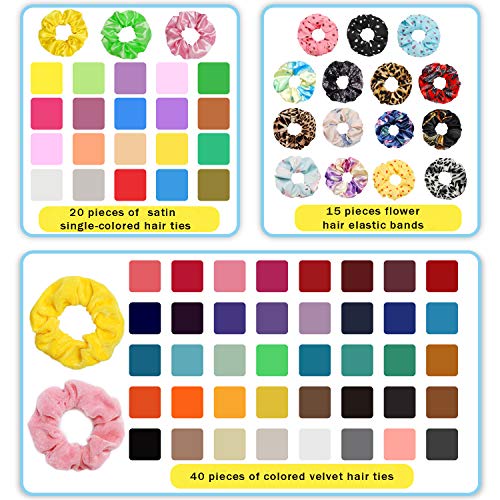 Velvet and Chiffon Flower Hair Scrunchies (75 Pack)
